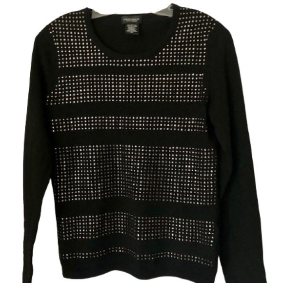 Lord & Taylor 100% Cashmere Sweater NWOT - Rhinestones - Black - M - Picture 1 of 9